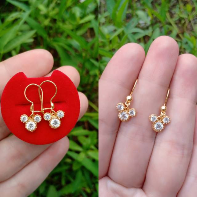 Anting kait gantung mainan kepala mickey mp S925 / perhiasan perak 925 berlapis emas