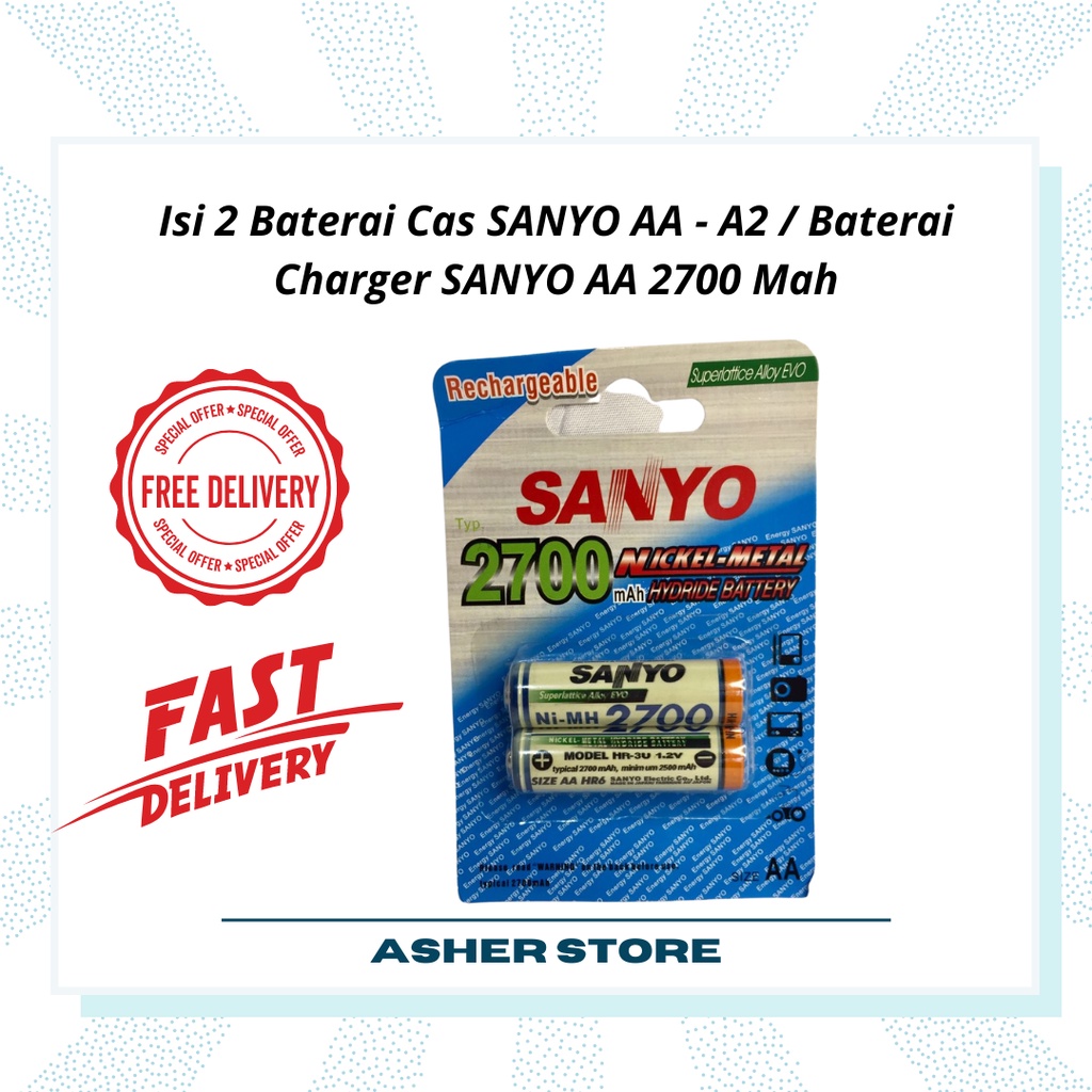 Isi 2 Baterai Cas SANYO AA - A2 / Baterai Charger SANYO AA 2700 Mah