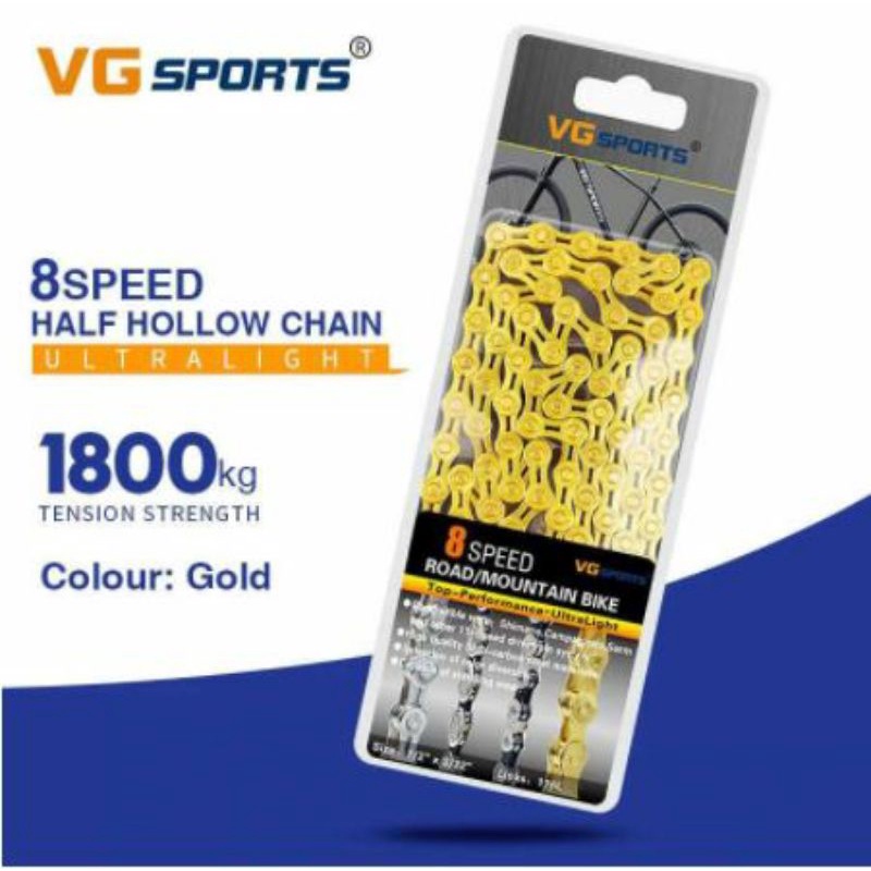 Rantai 8 speed gold hollow VGsport VG sport emas chain sepeda lipat MtB Roadbike 8s 8speed not YBN
