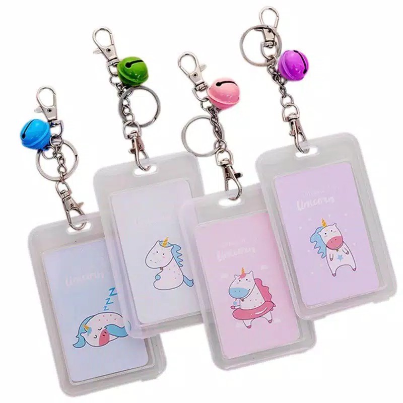 Card Holder Name Tag Holder Unicorn Dengan Gantungan Kunci Lonceng Tas Anak Koper Pengenal