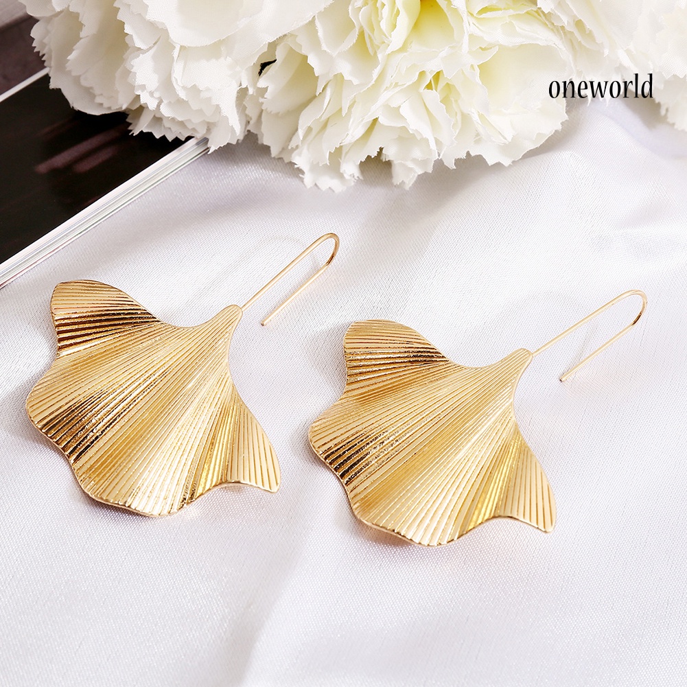 OW# Women Ginkgo Leaf Dangle Drop Geometric Hook Earrings Statement Party Jewelry