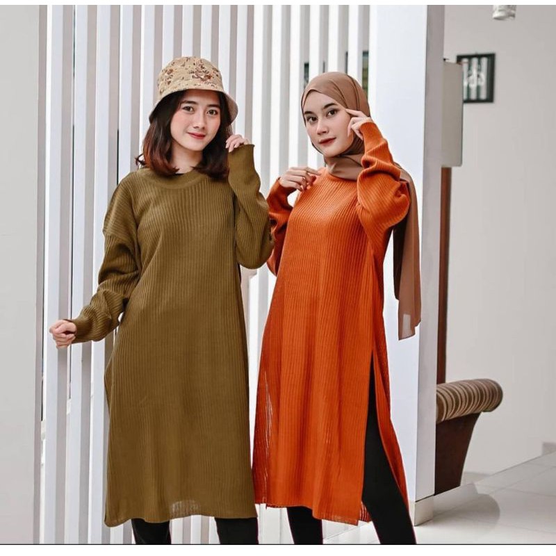TUNIK RAJUT WANITA/TUNIK JUMBO/TUNIK RAJUT BELAH SAMPING/ATASAN TUNIK RAJUT PREMIUM