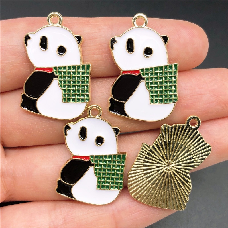 4pcs Liontin Bentuk Panda Bambu Warna Emas Bahan Alloy Untuk Membuat Perhiasan Anting