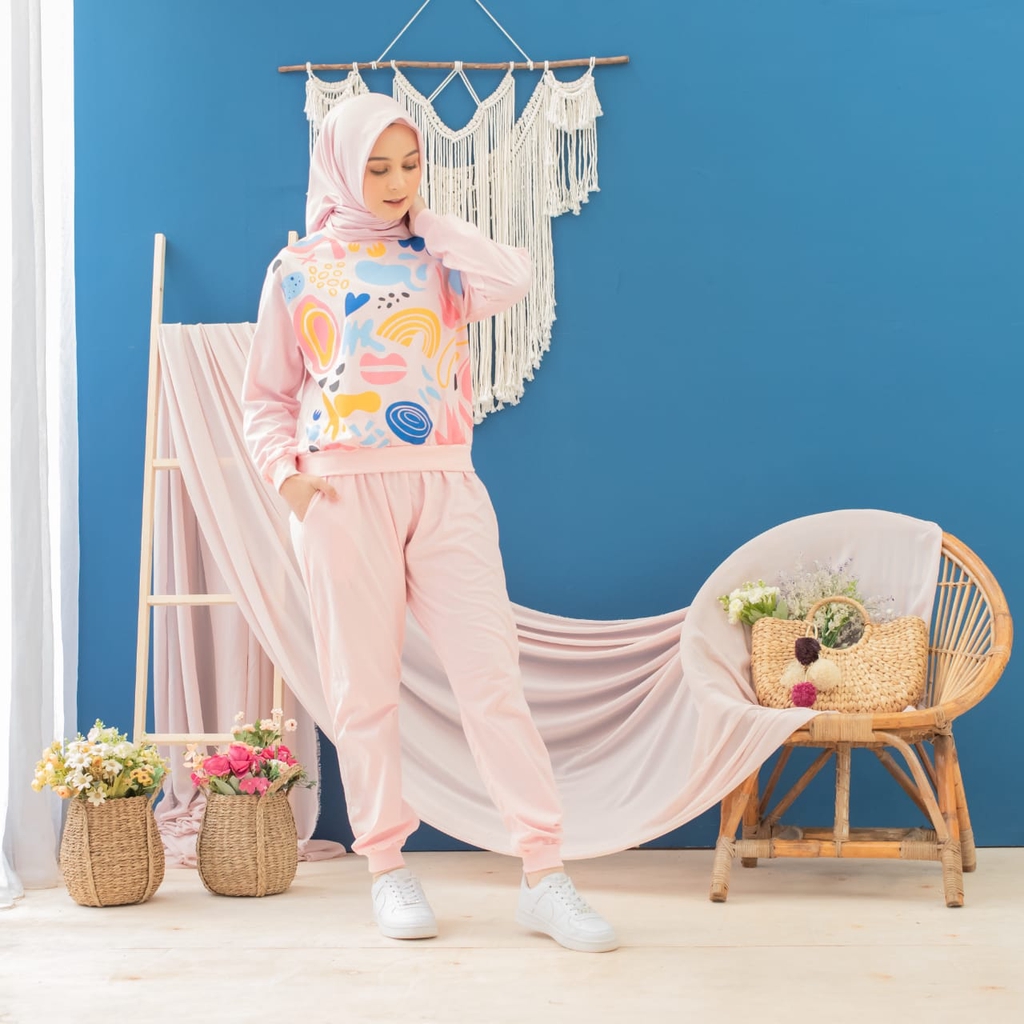 ZAHRA Setelan Pakaian Wanita Muslim Korea YUMNA JOGSET | Setelan CEWEK Bahan Katun Adem