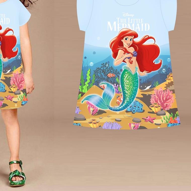 ♣ Dress Daster Anak Perempuan Bahan Spandex Premium Printing Karakter Unicorn Mickey Lovely Golden ♘