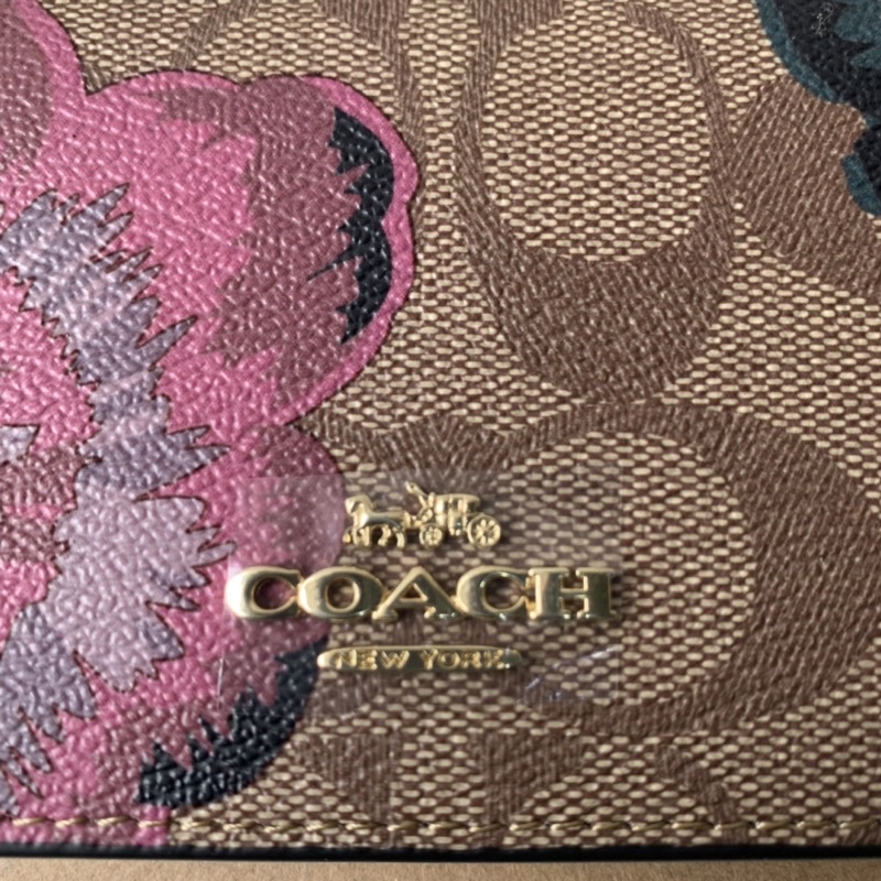 COACH MINI WALLET SIGNATURE CANVAS WITH KAFFE FASSET PRINT MINI ON CHAIN WALLET (6265)