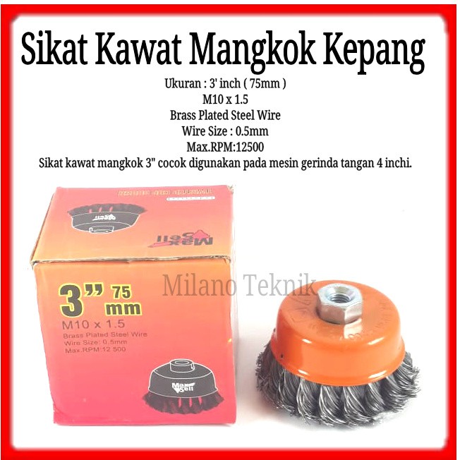 Sikat Kawat Baja Kuningan Gurinda Mangkok Mesin 3&quot;Cup Brush Kepang 3in