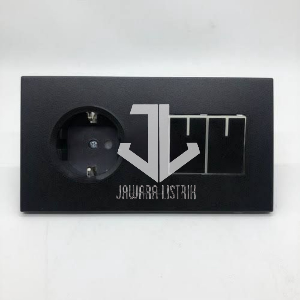 SAKLAR SERI DOUBLE PANASONIC + STOP KONTAK 2 GANG HITAM WESJP11212B