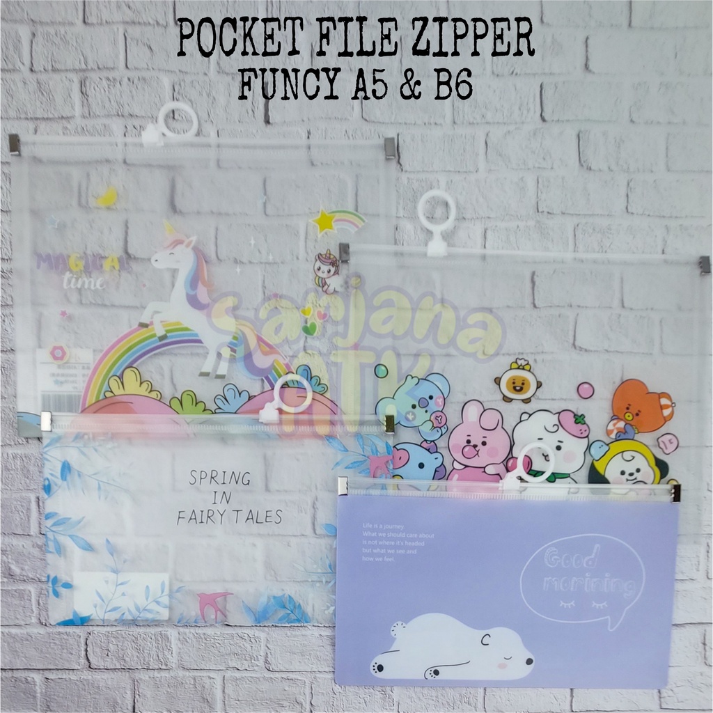 

Pocket File Zipper Funcy UNI BTS / Map Zipper A5 dan B6 Transparan