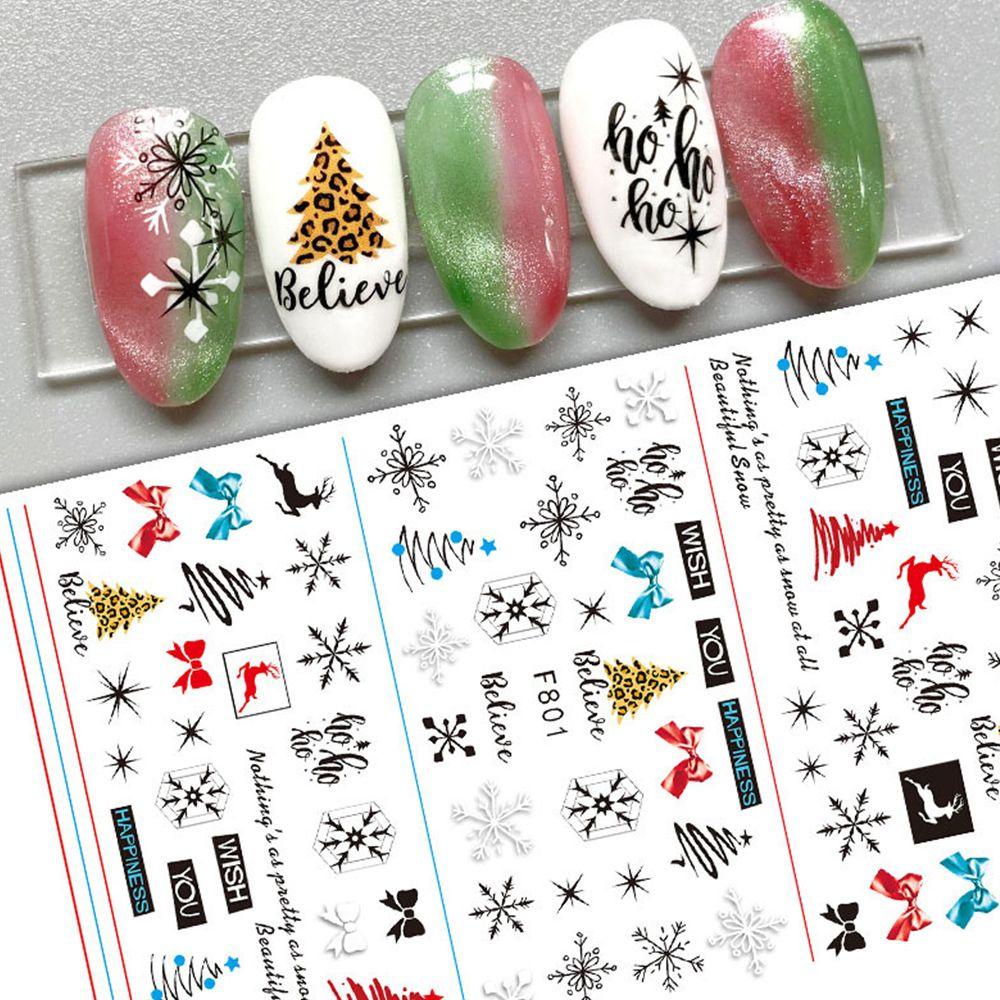 AUGUSTINA Agustinina Stiker Kuku Natal Musim Dingin Perekat Diri Elk Manicure Xmas Tree Merry Christmas Nail Art Decor