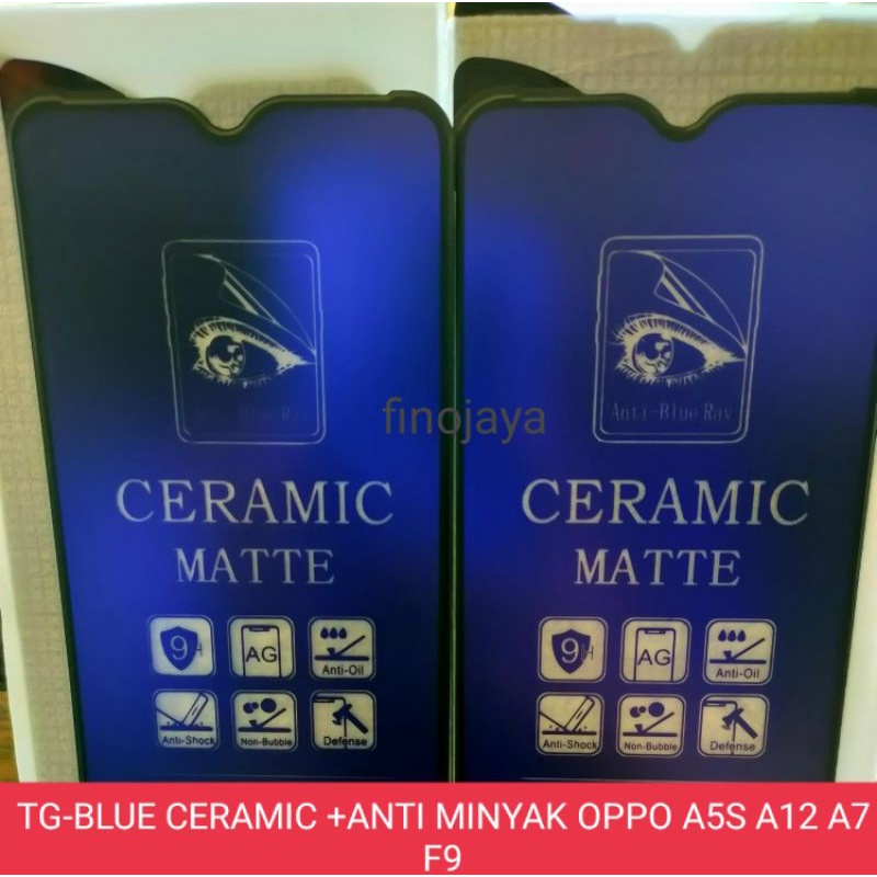 TG Tempered Anti gores Oppo A5s A12 A7 F9 A11k Tempered Anti Glass Ceramic Matte blue Ray