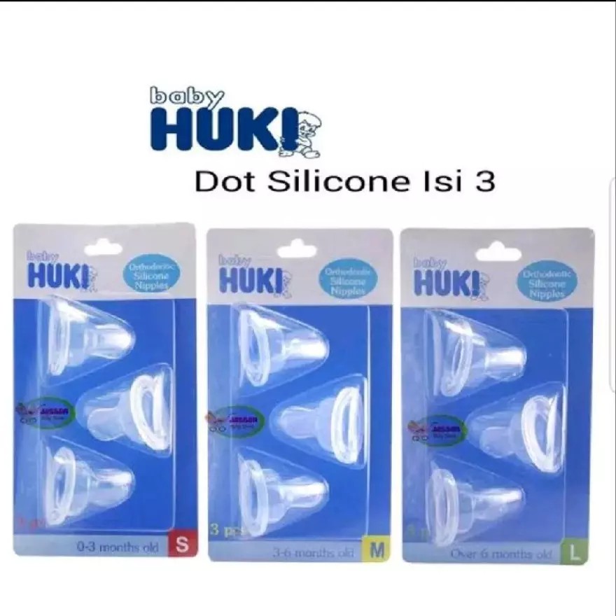 [ISI 3] Huki Baby Orthodontic Silicone Nipples Isi 3 - Dot Bayi Pipih / Gepeng