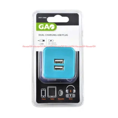 Gao Dual Charging USB Plug With Timer Adaptor Colokan USB Travel Charger Warna Biru Merah