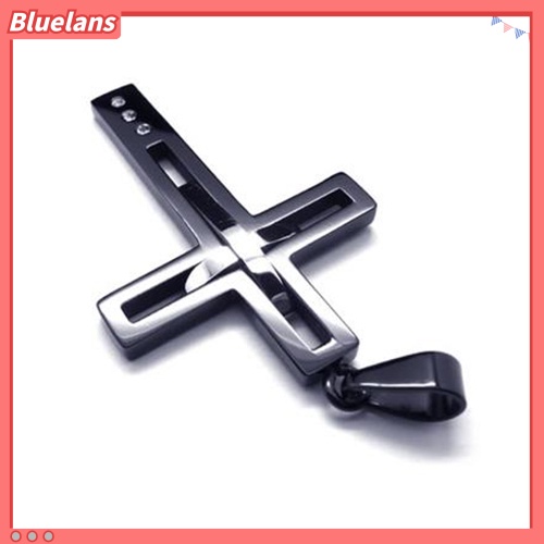 Bluelans Men Black Titanium Steel Punk Cross Pendant Chain Hollow Fashion Necklace