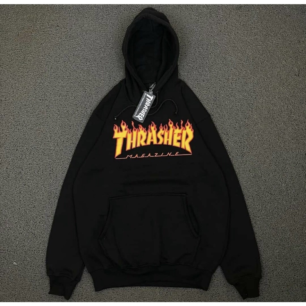 HOODIE THRASHER FIRE LOGO BLACK JACKET