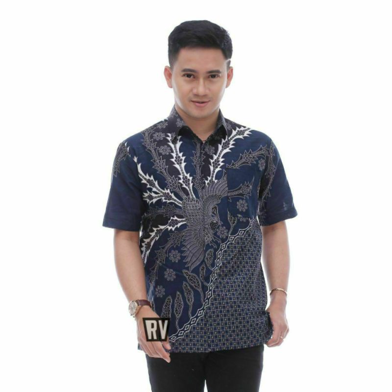 Batik Pria Lengan Pendek Premium BATIK BERKAH HRB026 motif KERATONAN Kode 002 size M L XL XXL