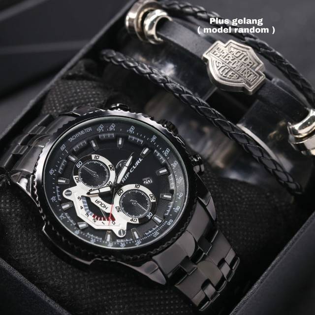 JAM TANGAN COWOK RIP CURL RANTAI CRONO OFF TGL AKTIF FREE GELANG RANDOM || DIAMETER 4.6 CM || Jam Ta