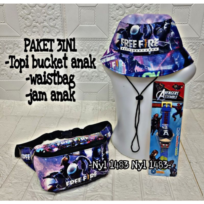 0Wesbag anak laki laki, Waist Bag Anak Laki Laki Motif Free fire