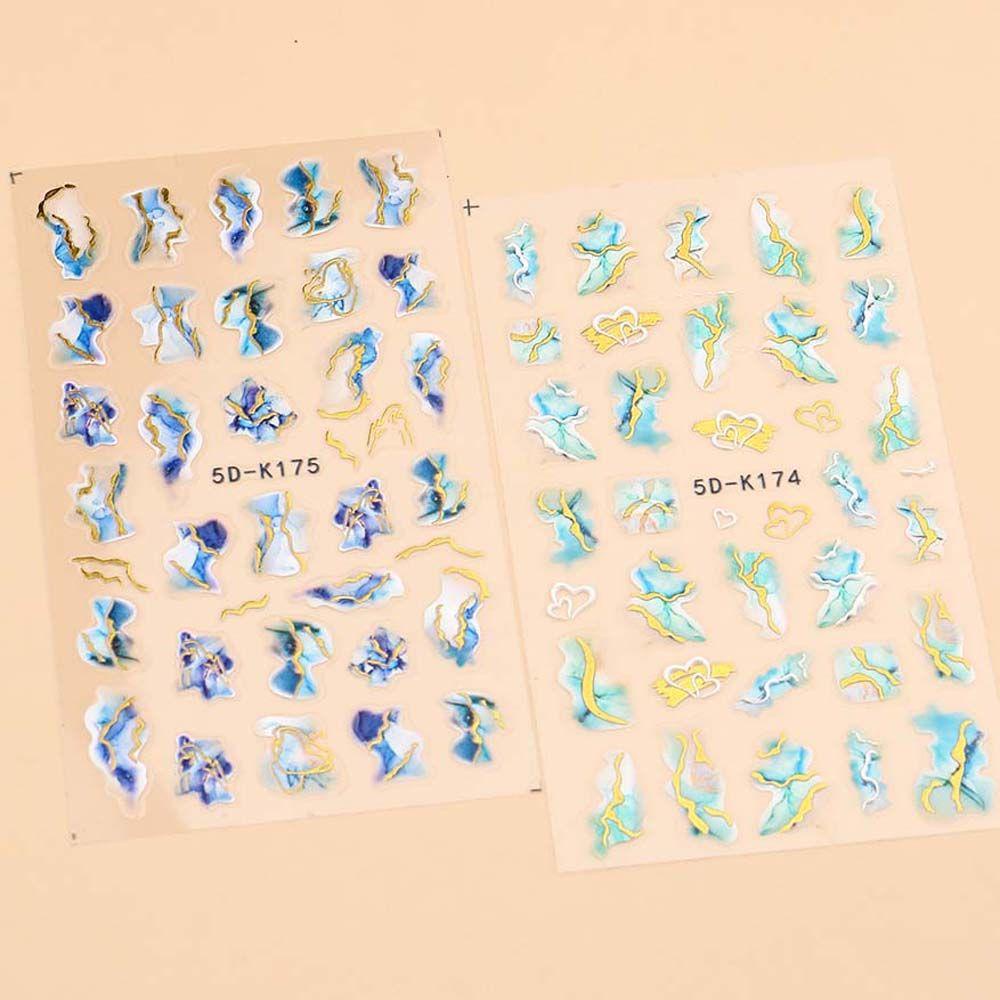 Mxbeauty Marbling Stiker Kuku 5D Relief Warna Emas Sisi Manikur Aksesoris Self Adhesive Nail Art Dekorasi