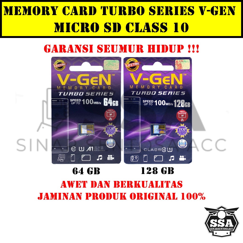 Micro SD V-GEN Turbo 8GB 16GB 32GB 64GB 128GB VGEN Class 10 Turbo Series TurboSeries Memory Card Original MicroSD Kartu Memori Hp Handphone Ori Murah Class10