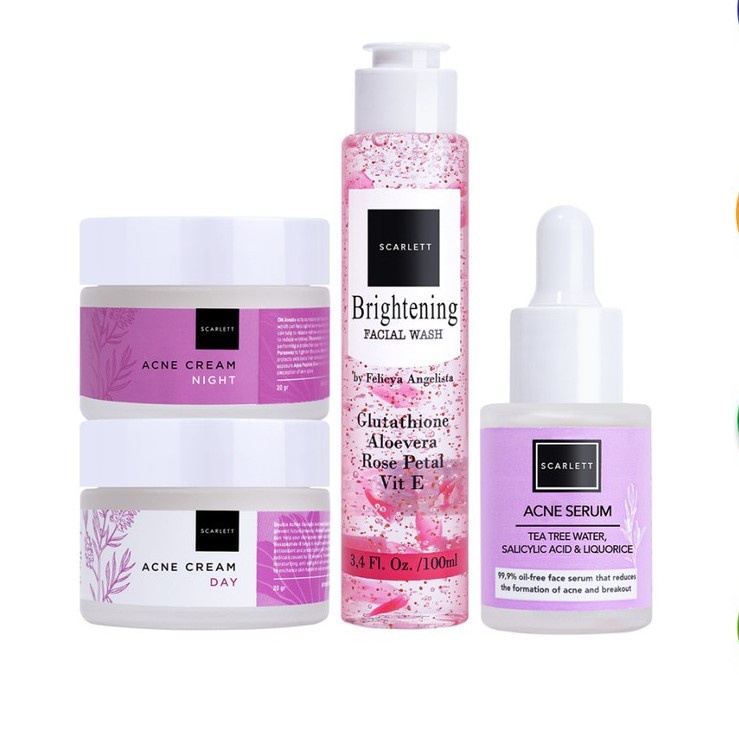 [COD] Paket 4in1 Scarlett Acne Series - Facial Wash + Acne Serum + Acne Day + Night Cream Original