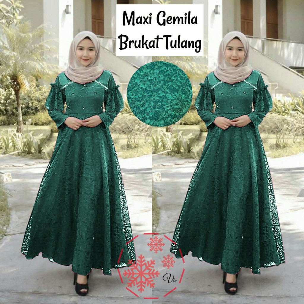 Gemila Baju Gamis Brukat Premium Remaja Dewasa Wanita Muslim Terbaru - Size M L XL XXL Jumbo-3