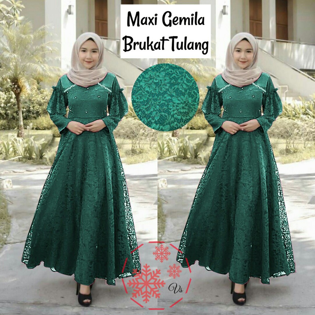 Gemila Baju Gamis Brukat Premium Remaja Dewasa Wanita Muslim Terbaru - Size M L XL XXL Jumbo