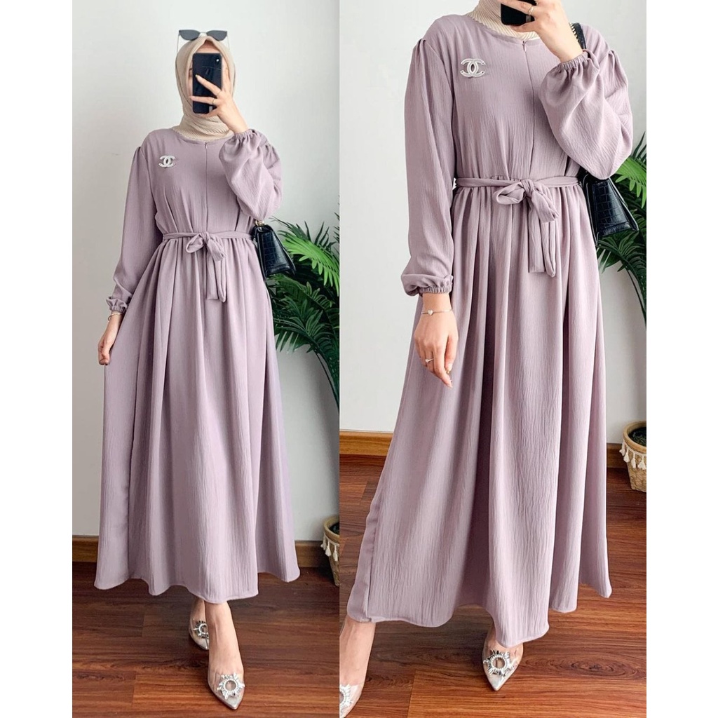 Liana Midi Dress Wanita Muslim Jumbo Bahan Katun Crincle Airflow Gamis Wanita Terbaru Murah