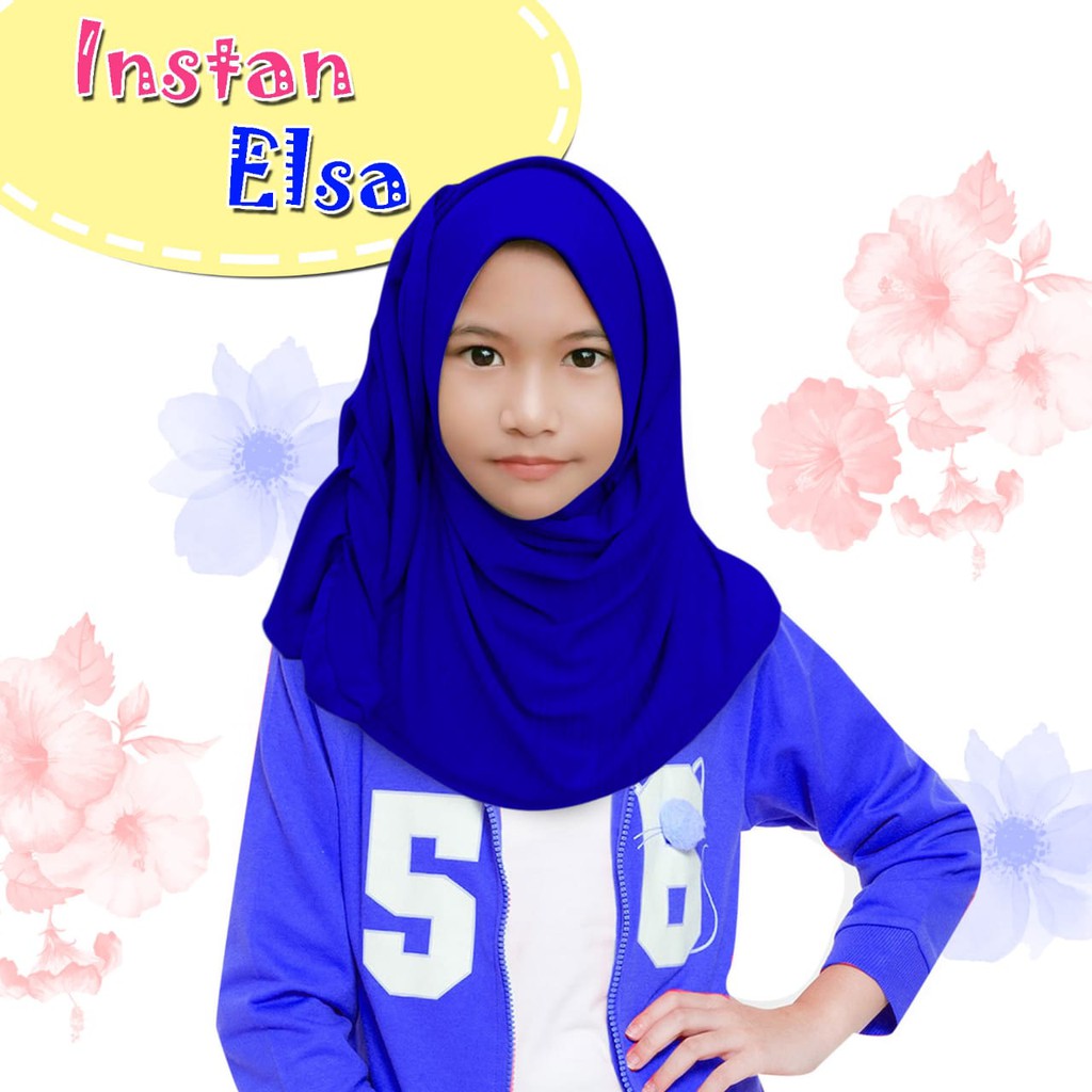 Gratis Ongkir Jilbab Anak Instan untuk SD Hijab Anak-anak Model Elsa Biru