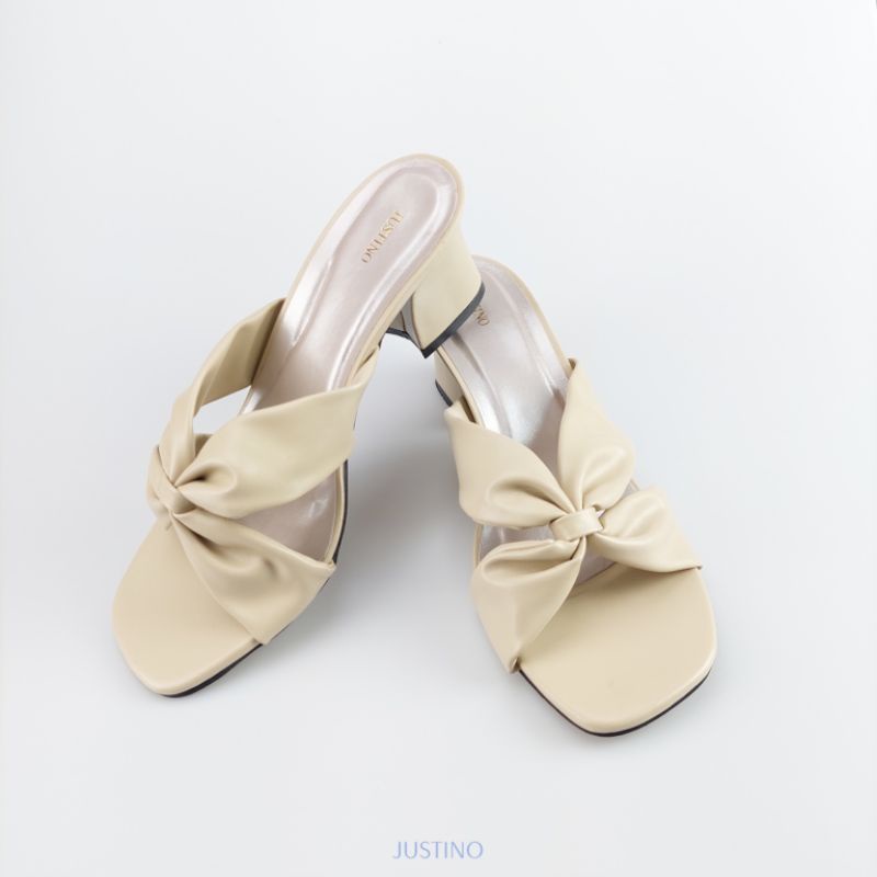 Sandal Hak Tahu JUSTINO HTB02 Series Heels Wanita 5cm-cream (krem)