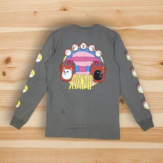 LONG SLEEVE KAOS  BAJU  RIPNDIP HOT HEAD LIGHT GRAY LIKE ORI  