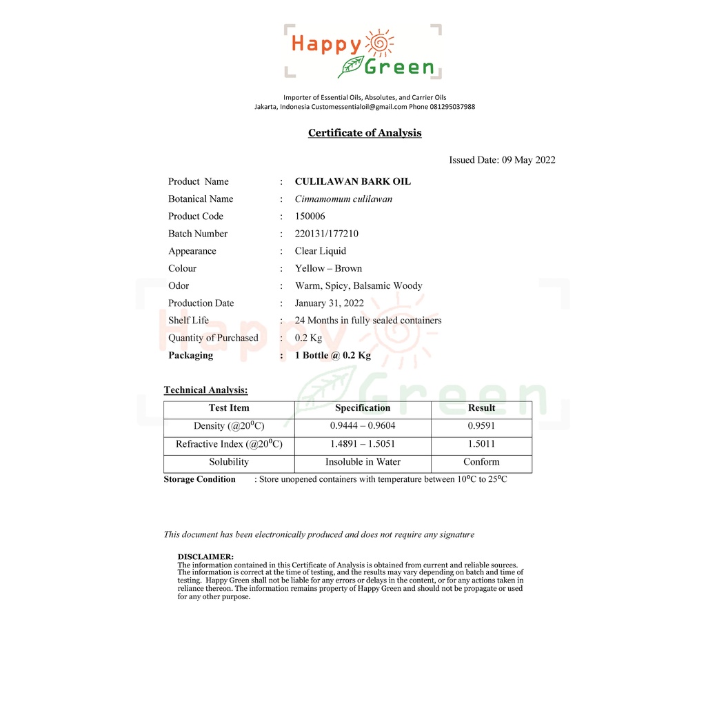 BPOM Happy Green Culilawan Bark Essential Oil - Minyak Atsiri Kayu Lawang Asli Garansi Uang kembali