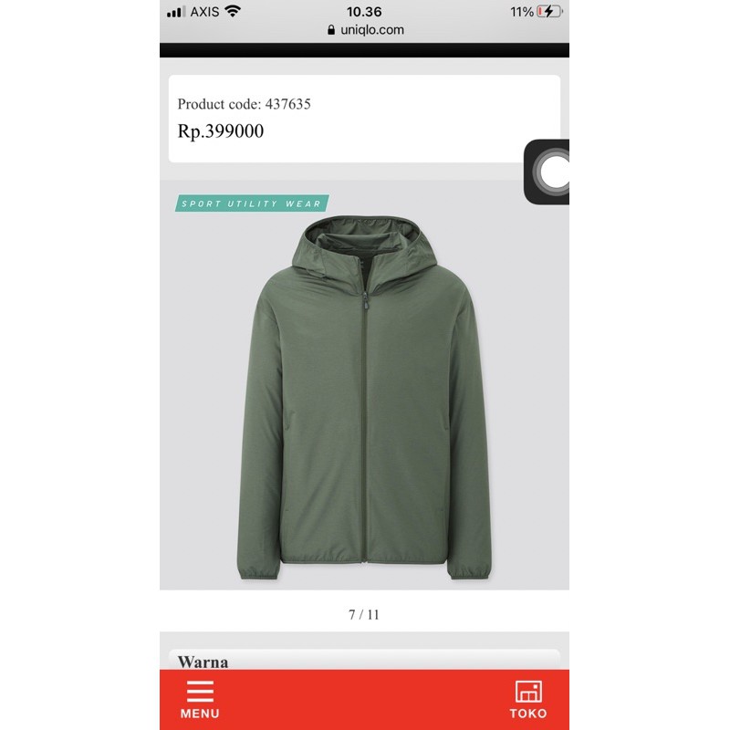 Uniqlo Men Jaket Saku Parka UV Protection