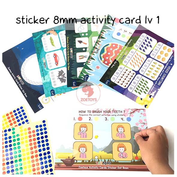 Zoetoys Reusable Sticker Dot Activity Set Book | Alphabet Hijaiyah Number Vehicle Animal | Color Dot Activity Card Kartu Aktivitas Mainan Edukasi Anak-Lv.1 8mm