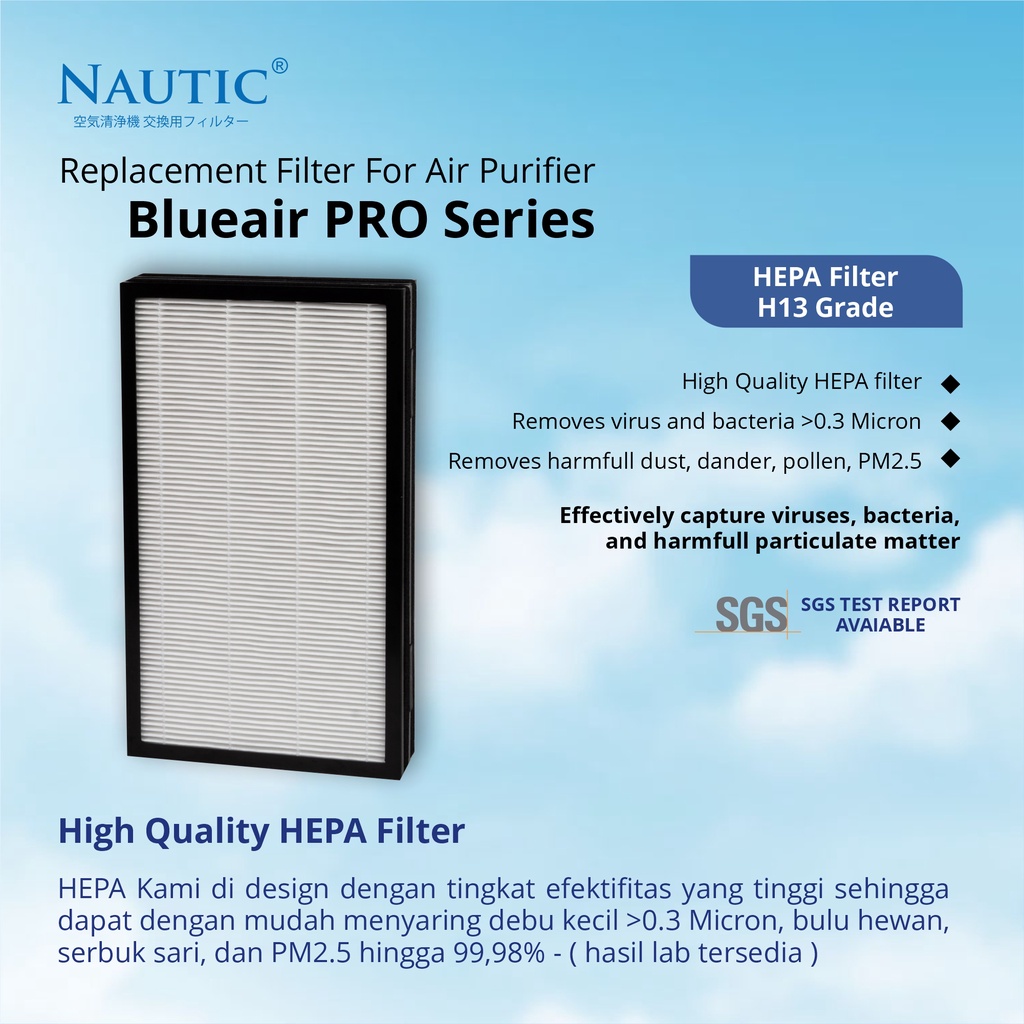 NAUTIC - Replacement Filter untuk Air Purifier Blu*air Pro M Pro L Pro XL / Blu*air Pro Series / Filter Particle / Smokestop