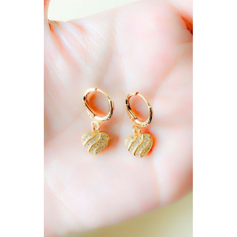 Anting Wanita Model Love Wave Zirconia Gold