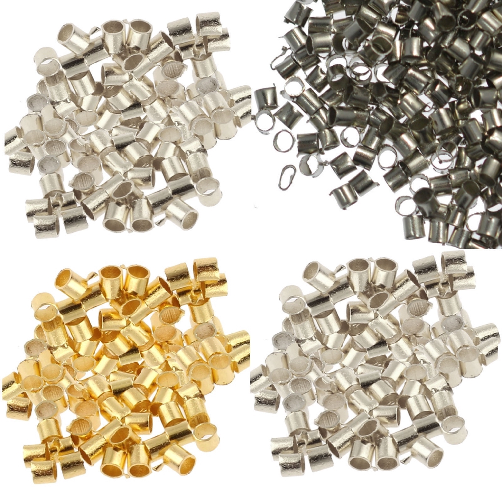 Wholesale 500pcs Silver Plated/Golden Tube Bead Crimp End Spacer Beads 2mm