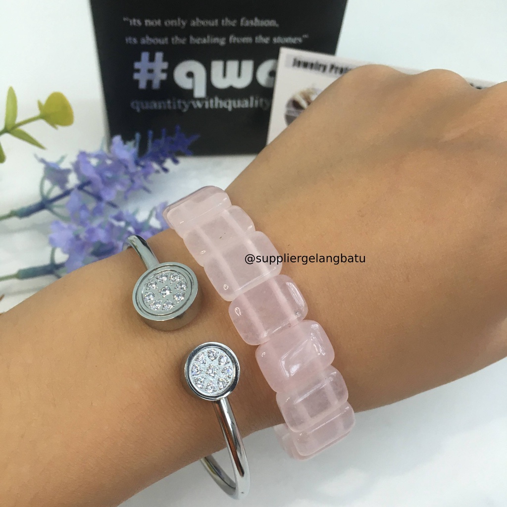 Gelang Batu ROSE QUARTZ KOTAK OVAL limited pink kuarsa asli natural