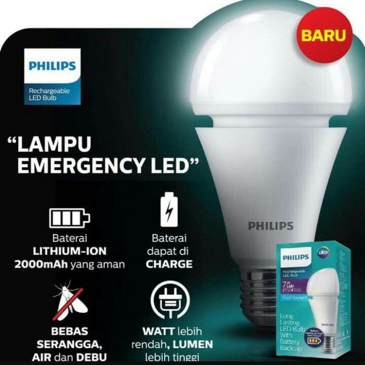  LAMPU LED PHIlLIPS BULB EMERGENCY 7W 7 WATT PUTIH 