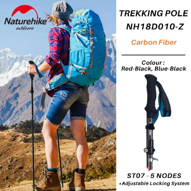 TREKKING POLE LIPAT CARBON FIBER NATUREHIKE ST07 NH18D010-Z 5 NODES TONGKAT PENDAKI GUNUNG HIKING CA