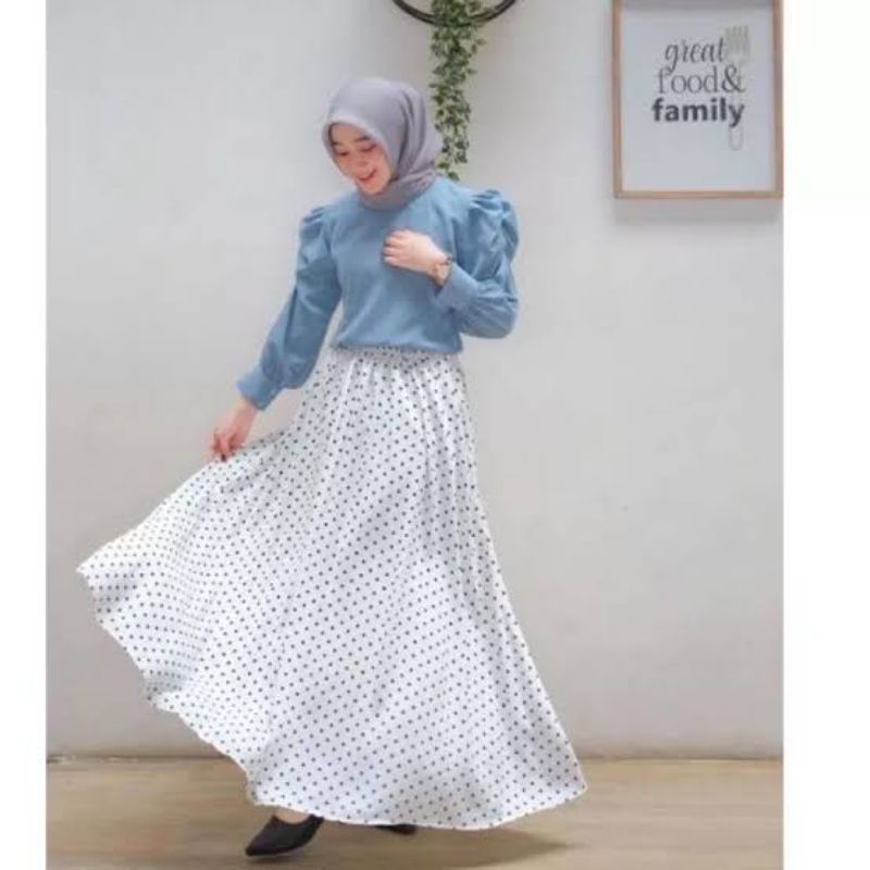 Rok polkadot  Rok plisket motif terbaru tebal lipatan besar  Rok panjang wanita dewasa model terbaru