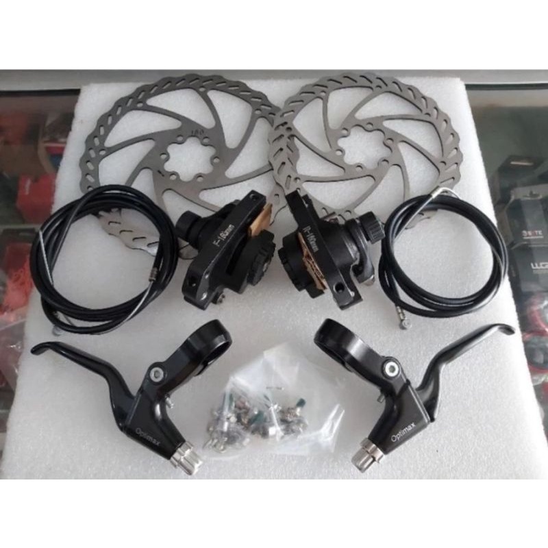 OPTIMAX Taiwan Komplit Rem Sepeda Discbrake Cakram Disc Brake Set Rotor Caliper Kaliper MTB Sepeda Lipat Gunung Seli Dll