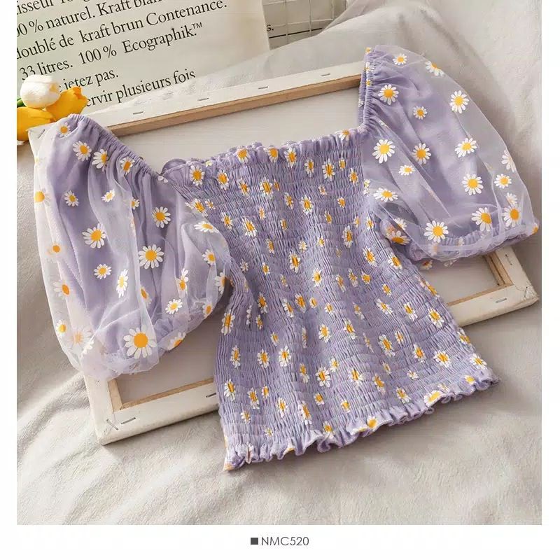 LILAC DAISY CROCHET LACE BLOUSE KOREA IMPORT