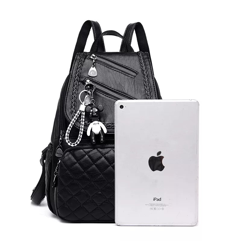READY COD Ransel Mini Kulit Sintetis Motif Jait-Jait Bordir  Ransel Wanita Remaja Murah / Tas Ransel-7