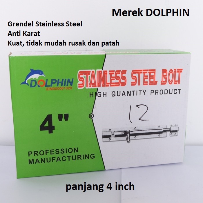 Grendel 4 inch 4&quot; Selot Pintu Jendela Dolphin Stainless Steel Bolt Selotan Slotan Laci Jendela Slot Silver