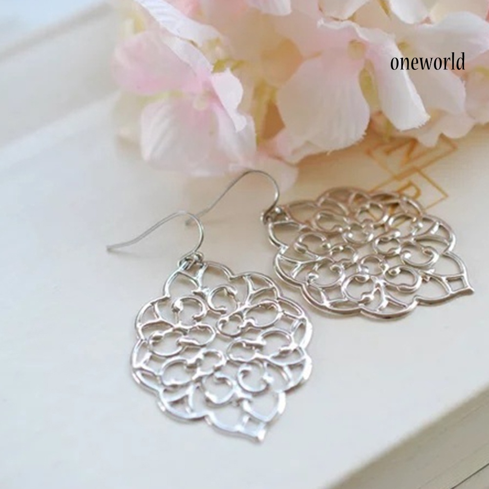 OW@ Women Fashion Hollow Geometric Filigree Dangle Drop Hook Earrings Jewelry Gift