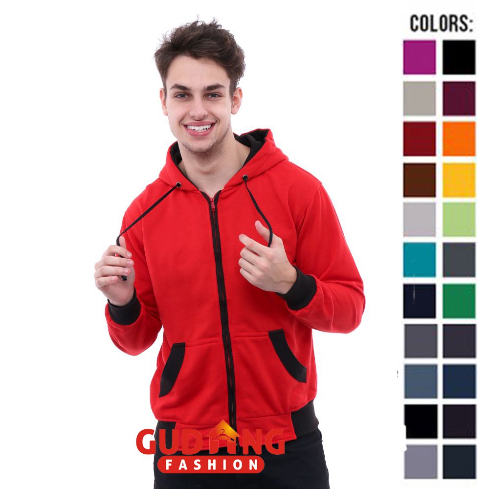 Jaket Polos Pria Fleece Model Topi Banyak Warna– JAK (COMB)