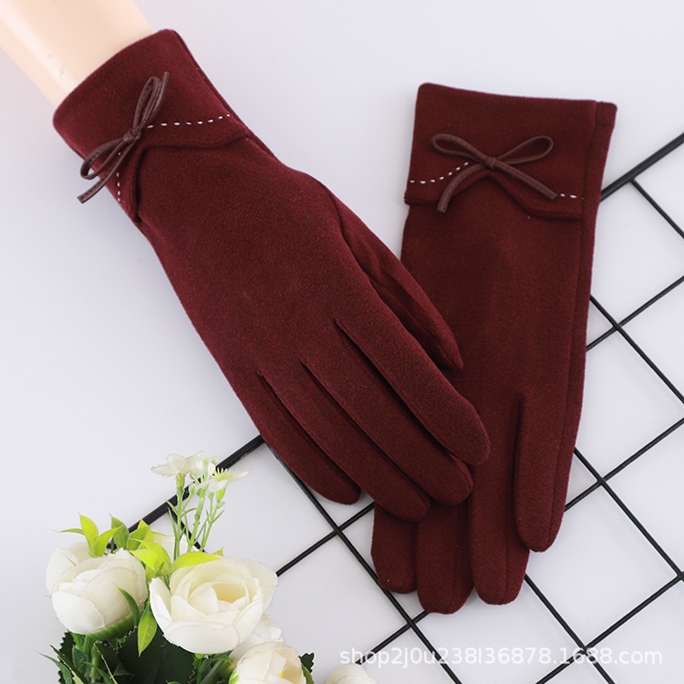 KN-28 sarung tangan musim dingin wanita touch screen motif pita winter autumn gloves plus velvet