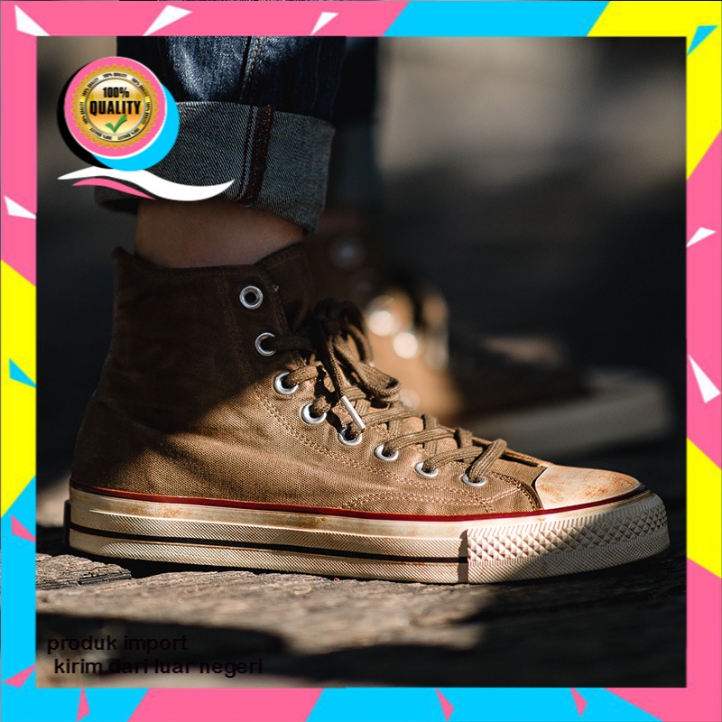 Madden  Tertekan Kanvas Sepatu Tinggi  Sepatu Casual Tren Sepatu Datar Vintage Pria Sepatu Skateboar