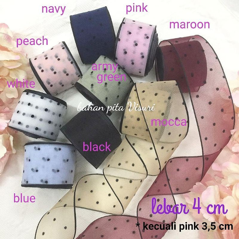 Pita Organza Polkadot Black 4 cm per yard (90 cm)